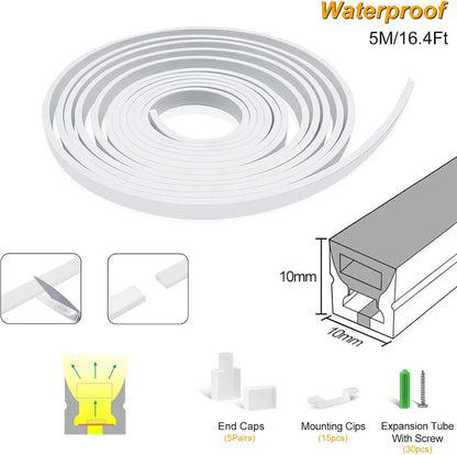 I-TE Series 10×10mm Top Emitting LED Neon Tube Housing | S1010 Soft Neon Tube Housing | IP67 Waterproof | 6mm PCB Width | 16.4FT/5M | Ceiling Accent Lighting | Local Stock US/UK/DE