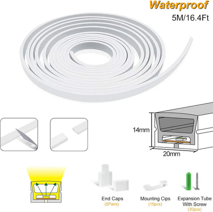 I-TE Series 14×20mm Top Emitting LED Neon Tube Housing | S1420 Waterproof Neon Housing | IP67 Waterproof | 12mm PCB Width | 16.4FT/5M | Interior Feature Wall Lighting | Local Stock US/UK/DE