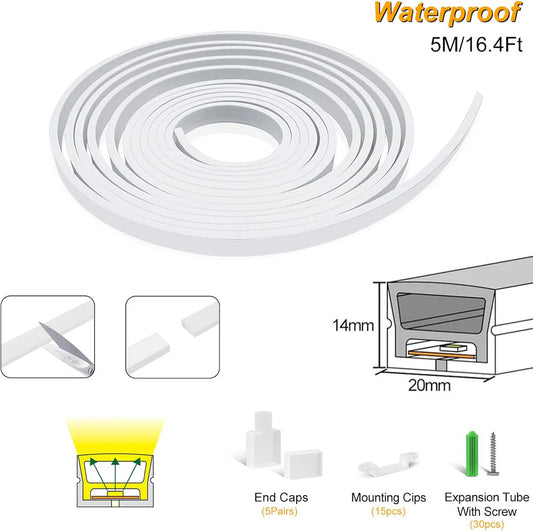 I-TE Series 14×20mm Top Emitting LED Neon Tube Housing | S1420 Waterproof Neon Housing | IP67 Waterproof | 12mm PCB Width | 16.4FT/5M | Interior Feature Wall Lighting | Local Stock US/UK/DE