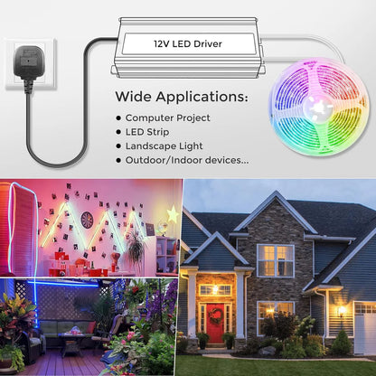 12V Outdoor Waterproof LED Power Supply 200W-500W, 175–265V Input, Single/Dual Wire Output, Aluminum Housing, Landscape & Outdoor Lighting, CE/RoHS/FCC Certified, Waterproof Transformer for Outdoor Lighting, UK/EU Plug
