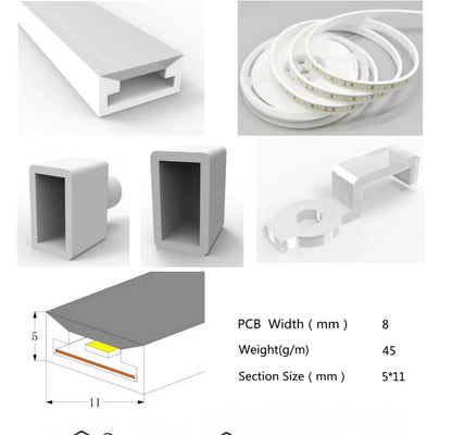 I-TE Series 5×11mm Top Emitting LED Neon Tube Housing | S0511 Waterproof Neon Housing | IP67 Waterproof | 8mm PCB Width | 16.4FT/5M | Jewelry Display Accent Lighting