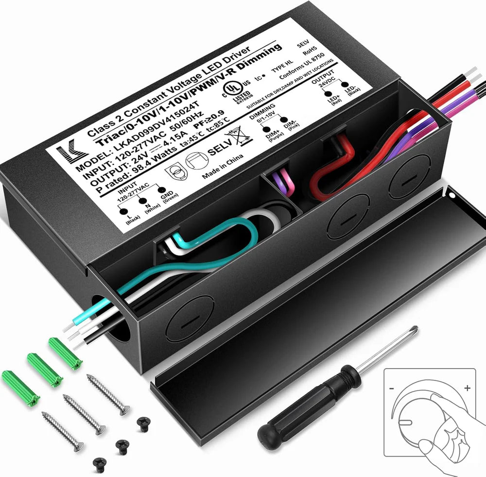 24V DC 100W 5-in-1 Dimmable LED Power Supply, AC 120-277V Input, LED Power Supply for LED Strip Lights / Home Lighting / DIY Lighting Projects