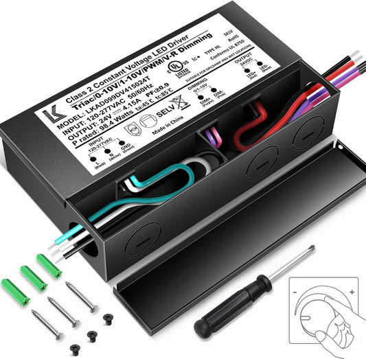 24V DC 100W 5-in-1 Dimmable LED Power Supply, AC 120-277V Input, LED Power Supply for LED Strip Lights / Home Lighting / DIY Lighting Projects