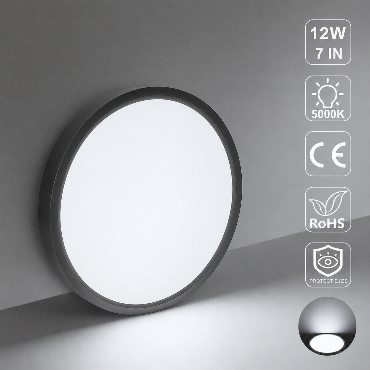 inSharepuls LED-Deckenleuchte, 5000 K Tageslichtweiß, 24 W (entspricht 240 W), 12 Zoll flache, moderne Deckenbeleuchtung, 3200 lm, Deckenlampe für Badezimmer, Veranda, Küche, Schlafzimmer, Wohnzimmer, Flur 
