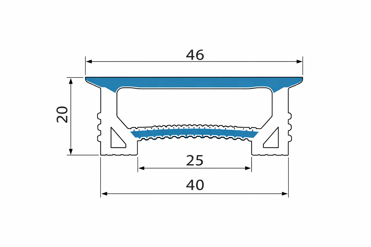 Q-TE Series 40×20mm Top Emitting LED Neon Tube Housing | S4020 Quick Install LED Neon Tube Profile | Enhanced Side Support | Max Strip Width ≤25mm | 16.4FT/5M | LED Signage Neon Signs Lighting