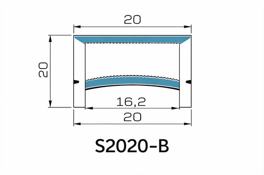 Q-TE Series 20×20mm Top Emitting LED Neon Tube Housing | S2020-B Quick Install LED Neon Tube Profile | Edge-Free Structure | Max Strip Width ≤16mm | 16.4FT/5M | Storefront Cove Lighting