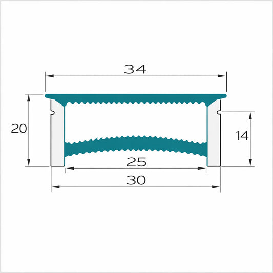 Q-TE Series 30×20mm Top Emitting LED Neon Tube Housing | S3020 Quick Install Soft Neon Tube Housing | With-Edge | Max Strip Width ≤25mm | 16.4FT/5M | Retail Display Lighting