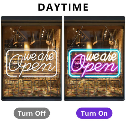 We Are Open Silicone LED Store Signs – 4 Glow Color Options | 16.5 × 9 /23.5 × 12.5 inch | Window Hanging | Plug & Play for  Store Entrances & Business Locations