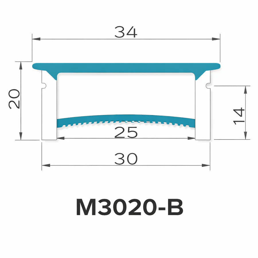 Q-TE Series 30×20mm Top Emitting LED Neon Tube Housing | S3020-B Quick Install LED Neon Tube Profile | With-Edge | Max Strip Width ≤25mm | 16.4FT/5M | Commercial Facade Lighting