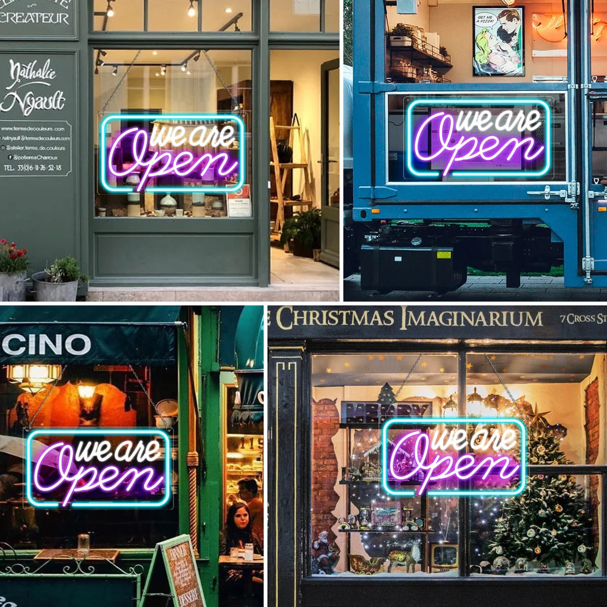 We Are Open Silicone LED Store Signs – 4 Glow Color Options | 16.5 × 9 /23.5 × 12.5 inch | Window Hanging | Plug & Play for  Store Entrances & Business Locations