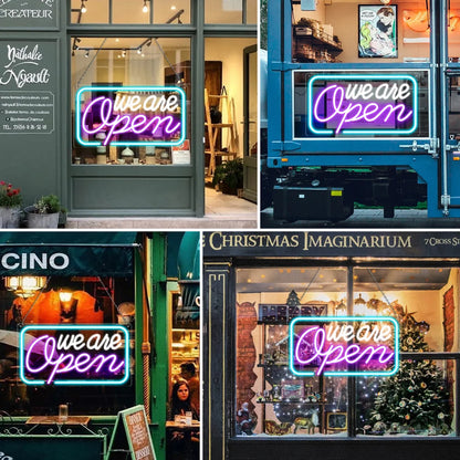 We Are Open Silicone LED Store Signs – 4 Glow Color Options | 16.5 × 9 /23.5 × 12.5 inch | Window Hanging | Plug & Play for  Store Entrances & Business Locations
