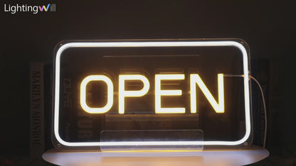 LightingWill LED Open Sign 16"x9" – Bright Neon Light with 5V COB Chip & ON/OFF Switch, Plug-in Open Sign for Stores, Cafes, Bars, Hotels, and Windows