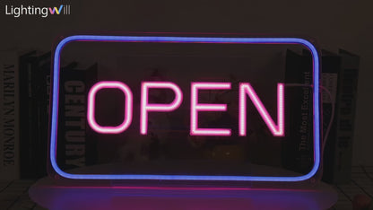 LightingWill Neon Open Sign Light – 16"x9" LED Open Sign with Adjustable Brightness, USB Powered 5V Electric Business Sign for Shops, Bars, Cafes, Hotels, Windows, and Outdoor Use