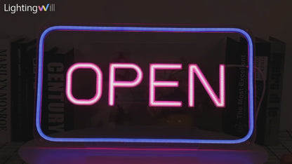 LightingWill Neon Open Sign Light – 16"x9" LED Open Sign with Adjustable Brightness, USB Powered 5V Electric Business Sign for Shops, Bars, Cafes, Hotels, Windows, and Outdoor Use