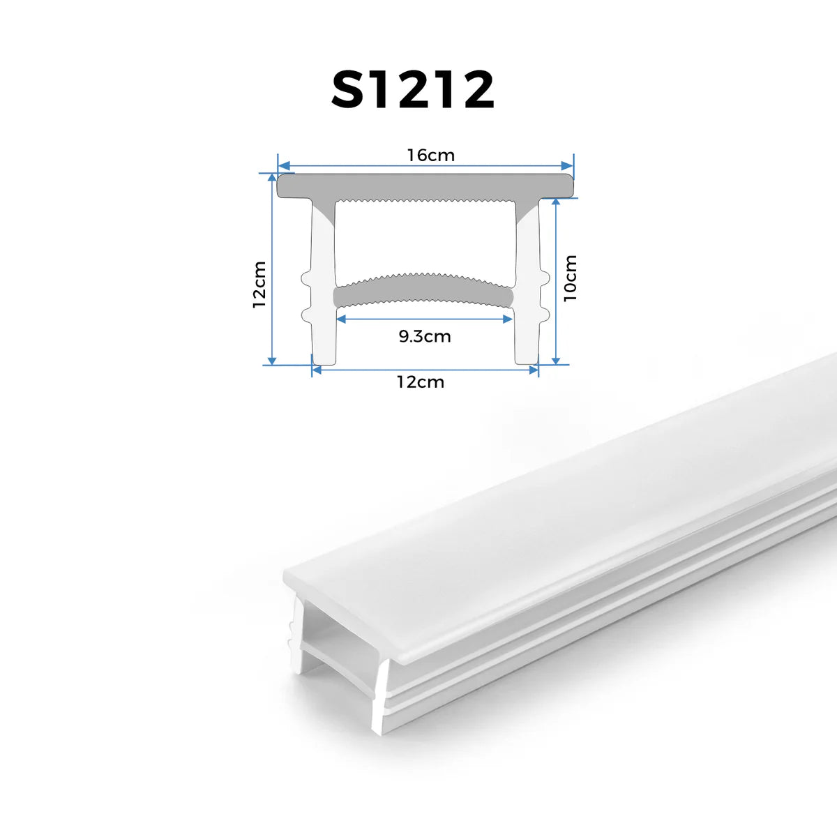 Q-TE Series 12×12mm Top Emitting LED Neon Tube Housing | S1212 Quick Install LED Neon Tube Profile | White Edge | Max Strip Width ≤8mm | 16.4FT/5M | Ceiling Cove Lighting