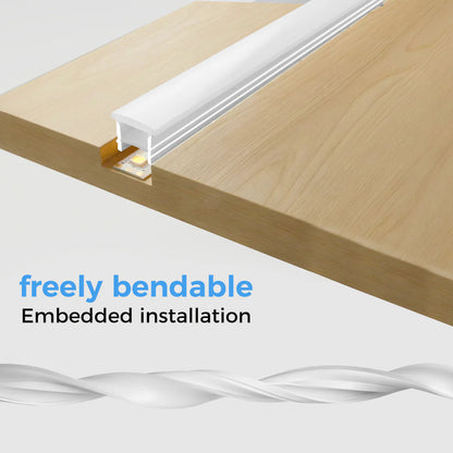 Q-TE Series 12×12mm Top Emitting LED Neon Tube Housing | S1212 Quick Install LED Neon Tube Profile | White Edge | Max Strip Width ≤8mm | 16.4FT/5M | Ceiling Cove Lighting