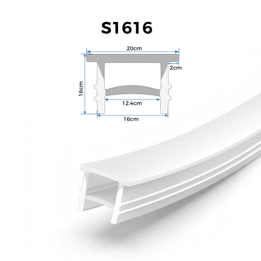 Q-TE Series 16×16mm Top Emitting LED Neon Tube Housing | S1616-T Black Quick Install Flexible Neon Tube Housing | Max Strip Width ≤12mm | 16.4FT/5M | LED Signage Cove Lighting