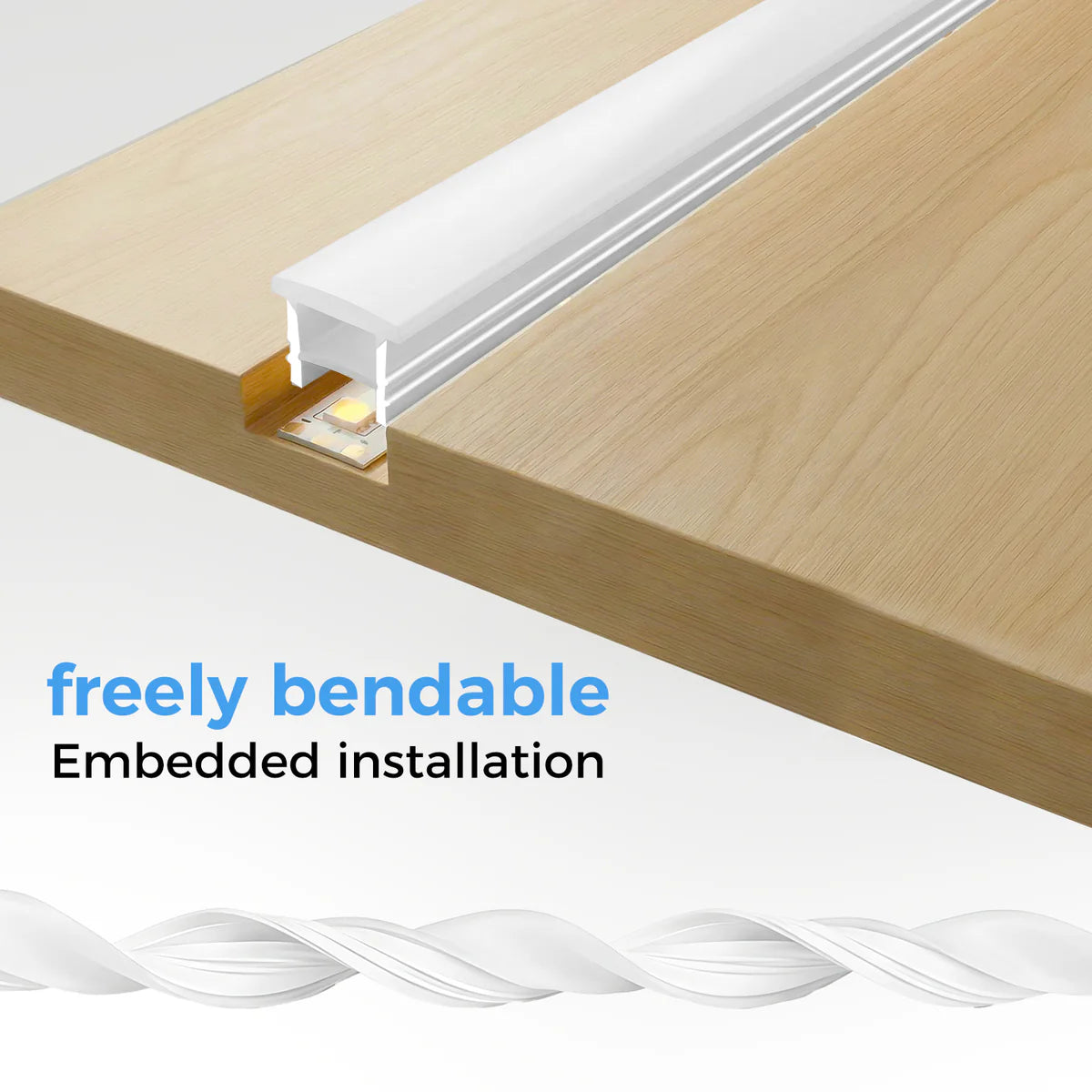 Q-TE Series 16×16mm Top Emitting LED Neon Tube Housing | S1616 Quick Install Silicone Neon Tube | Max Strip Width ≤12mm | 16.4FT/5M | Cove Retail Lighting