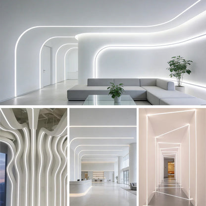 Q-TE Series 16×16mm Top Emitting LED Neon Tube Housing | S1616 Quick Install Silicone Neon Tube | Max Strip Width ≤12mm | 16.4FT/5M | Cove Retail Lighting