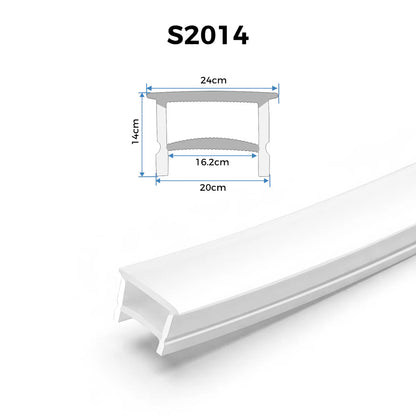Q-TE Series 20×14mm Top Emitting LED Neon Tube Housing | S2014 Quick Install Soft Neon Tube Housing | Mounting Edge | Max Strip Width ≤16mm | 16.4FT/5M | Cabinet Display Lighting