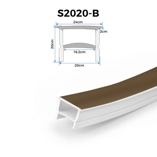 Q-TE Series 20×20mm Top Emitting LED Neon Tube Housing | S2020-B Quick Install Silicone Neon Tube | With-Edge Structure | Max Strip Width ≤16mm | 16.4FT/5M | Commercial Storefront Lighting