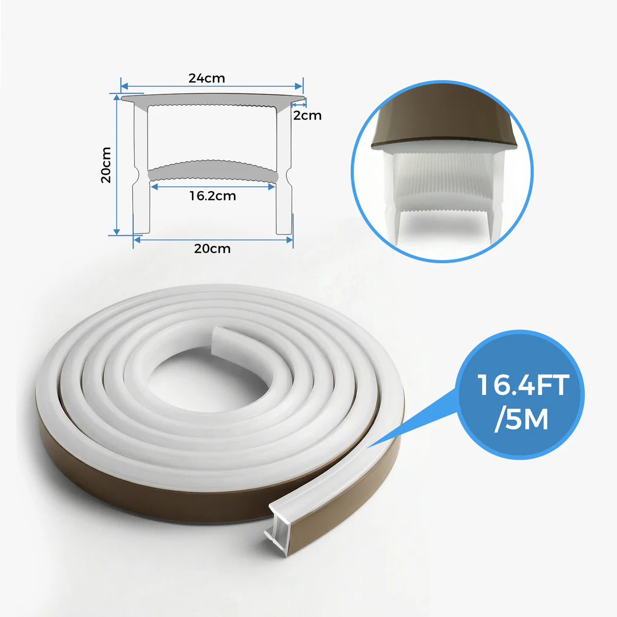 Q-TE Series 20×20mm Top Emitting LED Neon Tube Housing | S2020-B Quick Install Silicone Neon Tube | With-Edge Structure | Max Strip Width ≤16mm | 16.4FT/5M | Commercial Storefront Lighting