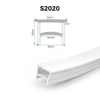 Q-TE Series 20×20mm Top Emitting LED Neon Tube Housing | S2020 Quick Install flexible neon tube housing | With-Edge Structure | Max Strip Width ≤16mm | 16.4FT/5M | Commercial Cove Lighting