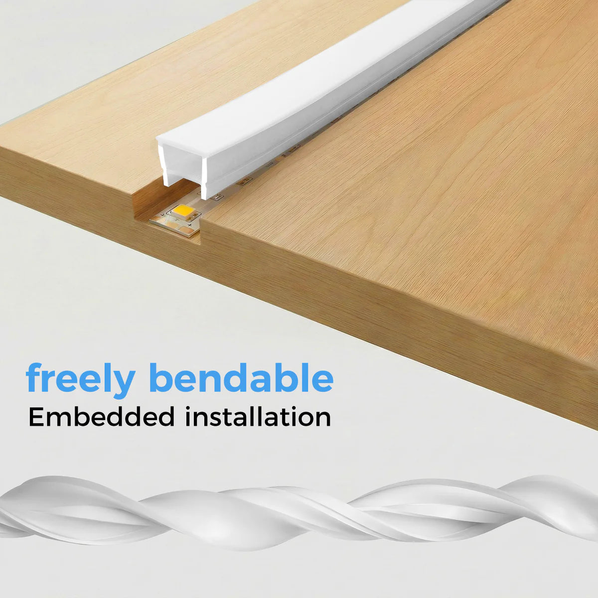 Q-TE Series 20×20mm Top Emitting LED Neon Tube Housing | S2020 Quick Install flexible neon tube housing | With-Edge Structure | Max Strip Width ≤16mm | 16.4FT/5M | Commercial Cove Lighting