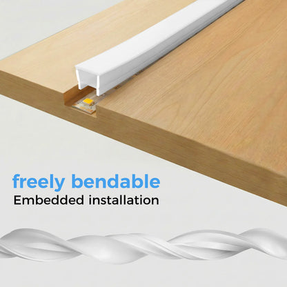 Q-TE Series 20×20mm Top Emitting LED Neon Tube Housing | S2020 Quick Install flexible neon tube housing | With-Edge Structure | Max Strip Width ≤16mm | 16.4FT/5M | Commercial Cove Lighting