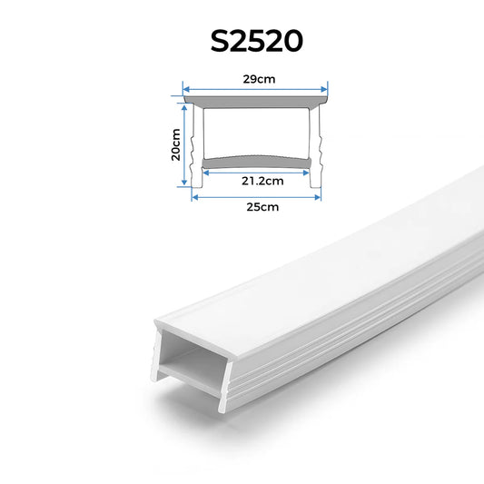 Q-TE Series 25×20mm Top Emitting LED Neon Tube Housing | S2520 Quick Install Flexible Neon Tube Housing | Max Strip Width ≤20mm | 16.4FT/5M | Cabinet Bar Lighting