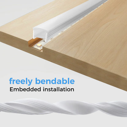 Q-TE Series 25×20mm Top Emitting LED Neon Tube Housing | S2520 Quick Install Flexible Neon Tube Housing | Max Strip Width ≤20mm | 16.4FT/5M | Cabinet Bar Lighting