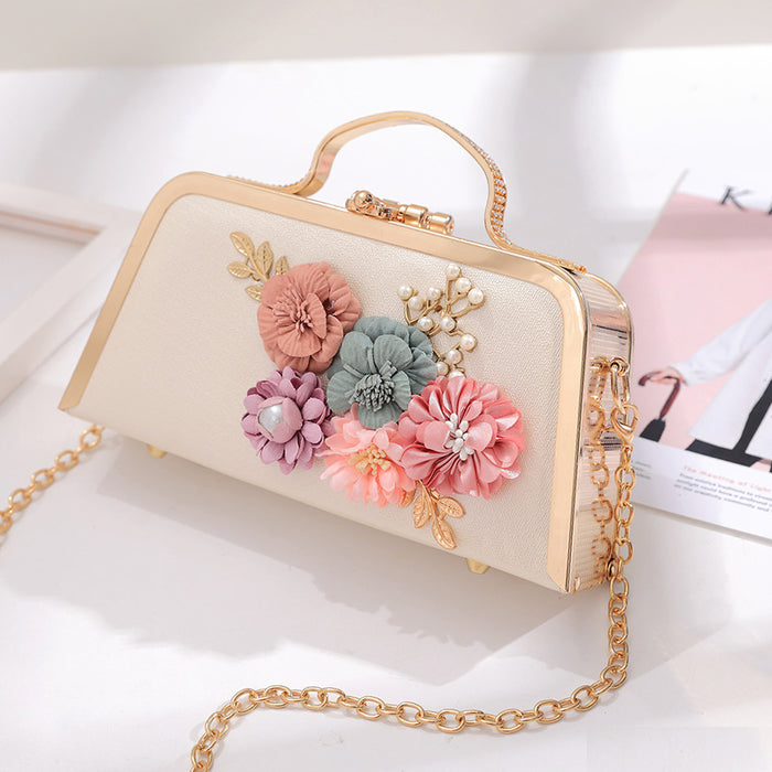 New all-match one-shoulder messenger high-end portable small party dinner bag female flower chain small bag