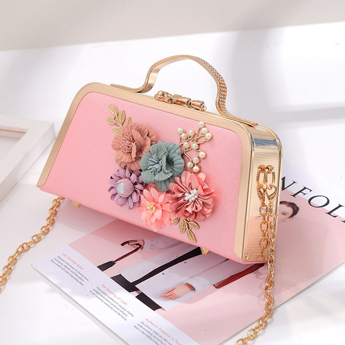 New all-match one-shoulder messenger high-end portable small party dinner bag female flower chain small bag
