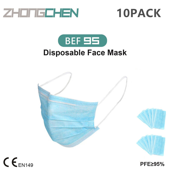 ZHONGCHEN 10Pack of BFE95% Face Masks, 3-Ply Cotton Filter Medical Sanitary for Dust, Germ Protection